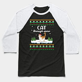 Cat Through Snow Funny Christmas Costume Baseball T-Shirt